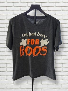 Mission Ridge I'm Just Here For Boos Halloween Ghost Tee Charcoal Gray Mens XL